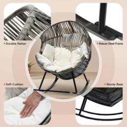 Rackhams Oversized PE Rattan Rocking Chair with Thick Cushion - Grey - thumbnail 6