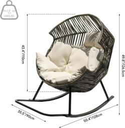 Rackhams Oversized PE Rattan Rocking Chair with Thick Cushion - Grey - thumbnail 2