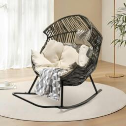 Rackhams Oversized PE Rattan Rocking Chair with Thick Cushion - Grey - thumbnail 1