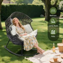 Rackhams Oversized PE Rattan Rocking Chair with Thick Cushion - Grey - thumbnail 5