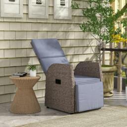 Rackhams Outdoor Recliner Chair w/ Cushion Rattan Reclining Lounge Chair, Brown - Brown - Steel, PE rattan - 57cm x 59cm x 105cm
