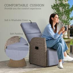 Rackhams Outdoor Recliner Chair w/ Cushion Rattan Reclining Lounge Chair, Brown - Brown - Steel, PE rattan - 57cm x 59cm x 105cm - thumbnail 5