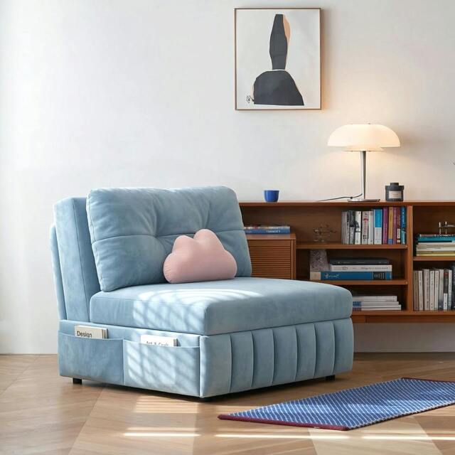 Rackhams Mehta Single Seater Sofa Bed, Two Seater Sofa Bed, Blue - Blue - 130cm (With One Drawer ) - image 1