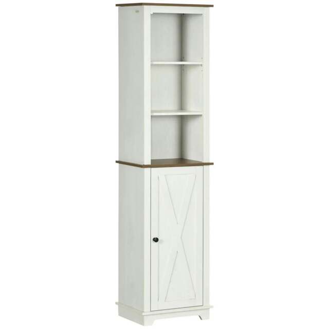 Rackhams Bathroom Cabinet, Tall Storage Cabinet with Door and Adjustable Shelves, 39.5 x 30 x 160 cm, White - White - image 1