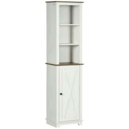 Rackhams Bathroom Cabinet, Tall Storage Cabinet with Door and Adjustable Shelves, 39.5 x 30 x 160 cm, White - White