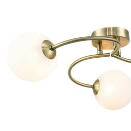 Rackhams Modern 3-Arm Antique Brass Ceiling Light with Opal Swirl Glass Spherical Shades - thumbnail 5