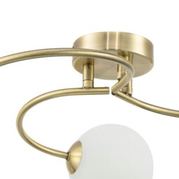 Rackhams Modern 3-Arm Antique Brass Ceiling Light with Opal Swirl Glass Spherical Shades - thumbnail 4