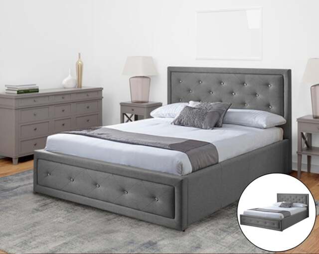 Rackhams Colorado Fabric Diamante Ottoman Bed Frame - Stylish Storage Solution for Your Bedroom - Grey - 5ft - image 1