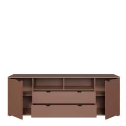 Rackhams Ganymede Wide TV Unit with Open Shelving, 2 Drawers & 2 Doors in Terracotta - W 179.5 X  H 63.1 X  D 41.3cm - 1 - Manufactured Wood - thumbnail 6