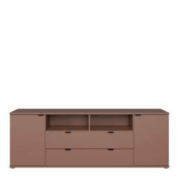 Rackhams Ganymede Wide TV Unit with Open Shelving, 2 Drawers & 2 Doors in Terracotta - W 179.5 X  H 63.1 X  D 41.3cm - 1 - Manufactured Wood - thumbnail 3