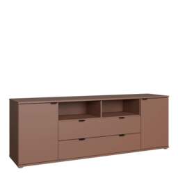 Rackhams Ganymede Wide TV Unit with Open Shelving, 2 Drawers & 2 Doors in Terracotta - W 179.5 X  H 63.1 X  D 41.3cm - 1 - Manufactured Wood - thumbnail 2