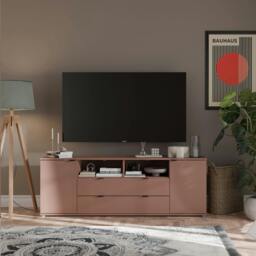 Rackhams Ganymede Wide TV Unit with Open Shelving, 2 Drawers & 2 Doors in Terracotta - W 179.5 X  H 63.1 X  D 41.3cm - 1 - Manufactured Wood - thumbnail 1