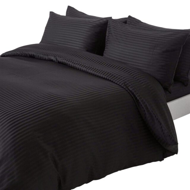 Rackhams Silky 330 TC Egyptian Cotton Satin Stripe Duvet Cover Set - Black - Single - image 1
