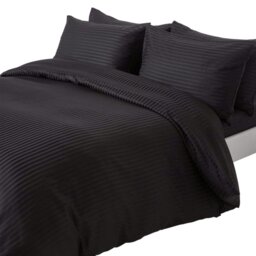Rackhams Silky 330 TC Egyptian Cotton Satin Stripe Duvet Cover Set - Black - Single