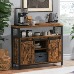Rackhams Multipurpose Kitchen Sideboard Cabinet With Sliding Barn Doors Rustic Brown - thumbnail 2