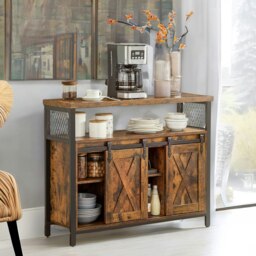 Rackhams Multipurpose Kitchen Sideboard Cabinet With Sliding Barn Doors Rustic Brown - thumbnail 4
