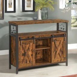 Rackhams Multipurpose Kitchen Sideboard Cabinet With Sliding Barn Doors Rustic Brown