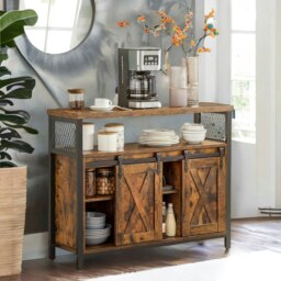 Rackhams Multipurpose Kitchen Sideboard Cabinet With Sliding Barn Doors Rustic Brown - thumbnail 5