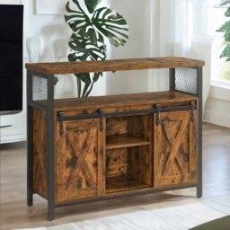 Rackhams Multipurpose Kitchen Sideboard Cabinet With Sliding Barn Doors Rustic Brown - thumbnail 6