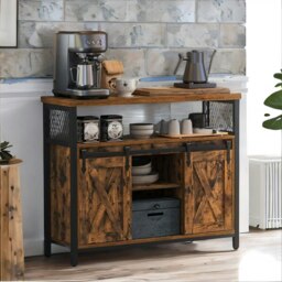 Rackhams Multipurpose Kitchen Sideboard Cabinet With Sliding Barn Doors Rustic Brown - thumbnail 3