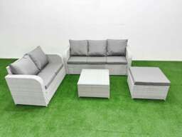 Rackhams 6 Seater PE Rattan Wicker Garden Furniture Patio Conservatory Sofa Set with Square Coffee Table 3 Seater Sofa Love Sofa Big Footstool - thumbnail 1