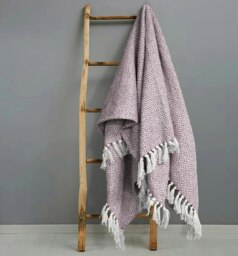 Rackhams Luxury Jacquard Diamond Cotton Tassel Throw - 228cm x 254cm - Pink - thumbnail 1