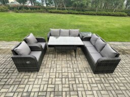 Rackhams 6 Piece Rattan Garden Furniture Set with Patio Sofa Rectangular Dining Tablel Side Table Indoor Conservatory Patio Set - thumbnail 1