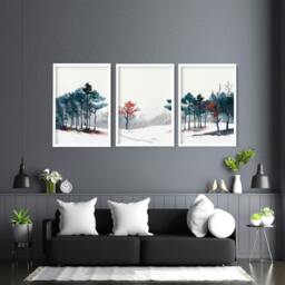 Rackhams Blue Wall Art For Living Room - Set of 3 wall art prints - 12 x 16 inches / 30.5 x 40.65 cm - Polyester Canvas 260 gsm - Canvas wrapped - thumbnail 6