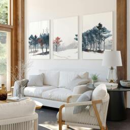 Rackhams Blue Wall Art For Living Room - Set of 3 wall art prints - 12 x 16 inches / 30.5 x 40.65 cm - Polyester Canvas 260 gsm - Canvas wrapped - thumbnail 2