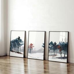 Rackhams Blue Wall Art For Living Room - Set of 3 wall art prints - 12 x 16 inches / 30.5 x 40.65 cm - Polyester Canvas 260 gsm - Canvas wrapped - thumbnail 5