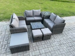 Rackhams 9 Seater Outdoor Garden Furniture Sets Wicker Rattan Furniture Sofa Sets with Square Coffee Table Love seat Sofa 3 Footstools Side Table - thumbnail 2