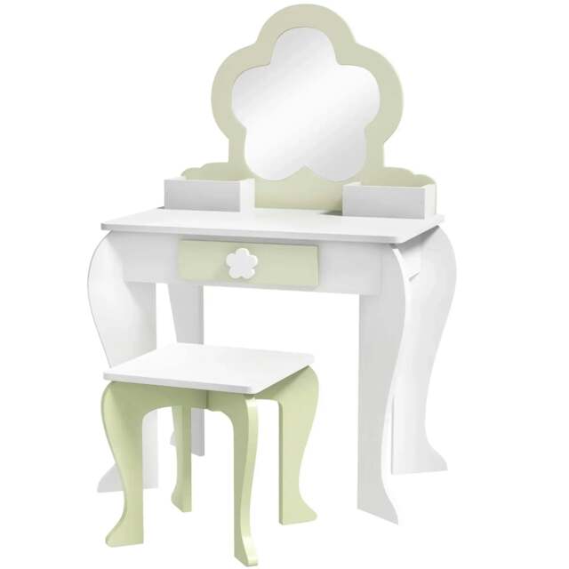 Rackhams ZONEKIZ Kids Vanity Table with Mirror and Stool, Drawer, Storage Boxes, Flower Design, for Ages 3-6 Years - White - image 1