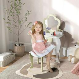 Rackhams ZONEKIZ Kids Vanity Table with Mirror and Stool, Drawer, Storage Boxes, Flower Design, for Ages 3-6 Years - White - thumbnail 2