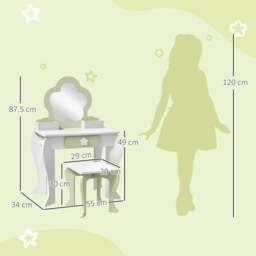 Rackhams ZONEKIZ Kids Vanity Table with Mirror and Stool, Drawer, Storage Boxes, Flower Design, for Ages 3-6 Years - White - thumbnail 3