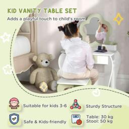 Rackhams ZONEKIZ Kids Vanity Table with Mirror and Stool, Drawer, Storage Boxes, Flower Design, for Ages 3-6 Years - White - thumbnail 4