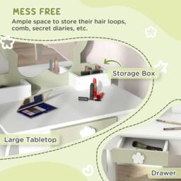 Rackhams ZONEKIZ Kids Vanity Table with Mirror and Stool, Drawer, Storage Boxes, Flower Design, for Ages 3-6 Years - White - thumbnail 5