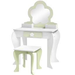 Rackhams ZONEKIZ Kids Vanity Table with Mirror and Stool, Drawer, Storage Boxes, Flower Design, for Ages 3-6 Years - White - thumbnail 1