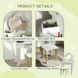 Rackhams ZONEKIZ Kids Vanity Table with Mirror and Stool, Drawer, Storage Boxes, Flower Design, for Ages 3-6 Years - White - thumbnail 6