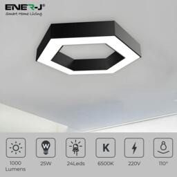 Rackhams HexaGlow Hollow Hexagon LED Light, 25â 50W, Remote Control, 3000Kâ 6500K CCT, Ceiling or Hanging Installation, Black Finish, 600mm - thumbnail 2