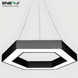 Rackhams HexaGlow Hollow Hexagon LED Light, 25â 50W, Remote Control, 3000Kâ 6500K CCT, Ceiling or Hanging Installation, Black Finish, 600mm - thumbnail 3