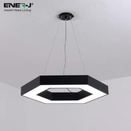 Rackhams HexaGlow Hollow Hexagon LED Light, 25â 50W, Remote Control, 3000Kâ 6500K CCT, Ceiling or Hanging Installation, Black Finish, 600mm - thumbnail 4