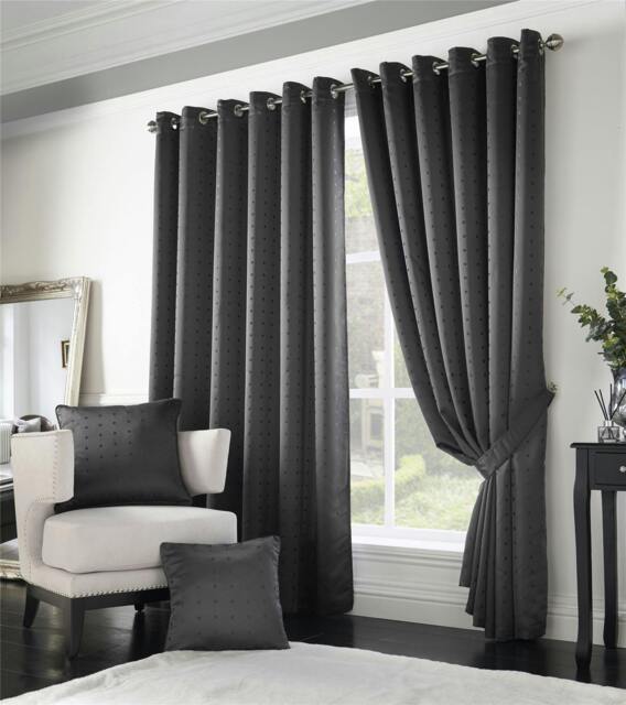 Rackhams Adi Lined Ring Top Eyelet Curtains - Charcoal - 229cm width x 229cm drop - image 1