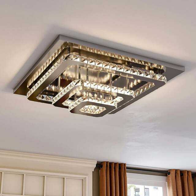 Rackhams 96w LED Ceiling Light 70 x 70 cm Square 3 Tier Crystal Chandelier - Dimmable (with remote)
