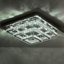 Rackhams 96w LED Ceiling Light 70 x 70 cm Square 3 Tier Crystal Chandelier - Dimmable (with remote) - thumbnail 3