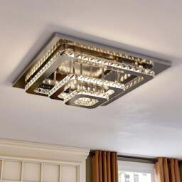 Rackhams 96w LED Ceiling Light 70 x 70 cm Square 3 Tier Crystal Chandelier - Dimmable (with remote)