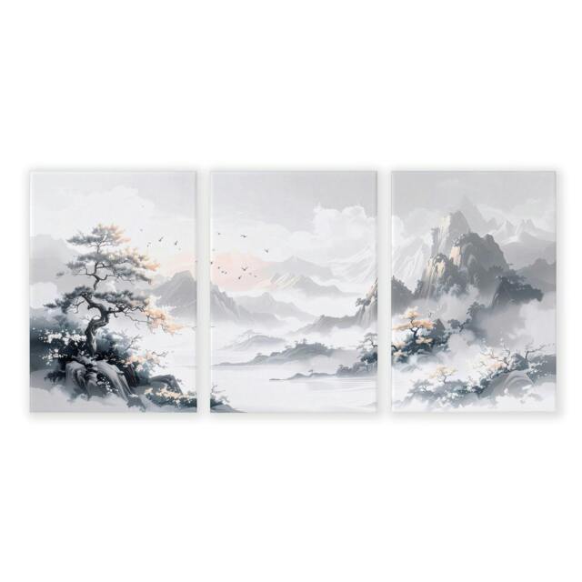 Rackhams Modern Pictures For Living Room - Set of 3 Asian Inspired Wall art Prints - 16 x 22 inches / 40.65 cm x 56 cm - Polyester Canvas 260 gsm - Canvas wrapped - image 1