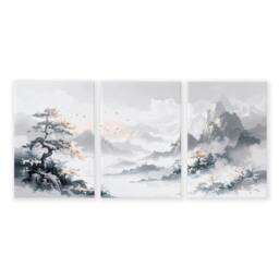 Rackhams Modern Pictures For Living Room - Set of 3 Asian Inspired Wall art Prints - 16 x 22 inches / 40.65 cm x 56 cm - Polyester Canvas 260 gsm - Canvas wrapped