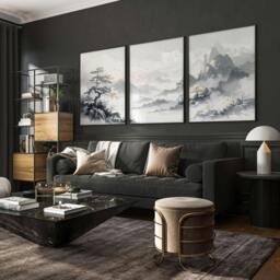 Rackhams Modern Pictures For Living Room - Set of 3 Asian Inspired Wall art Prints - 16 x 22 inches / 40.65 cm x 56 cm - Polyester Canvas 260 gsm - Canvas wrapped - thumbnail 2