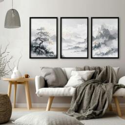 Rackhams Modern Pictures For Living Room - Set of 3 Asian Inspired Wall art Prints - 16 x 22 inches / 40.65 cm x 56 cm - Polyester Canvas 260 gsm - Canvas wrapped - thumbnail 6