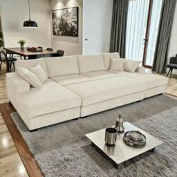 Rackhams Large Spacious Double Corner Sofa With Footstool Jumbo Cord - Cream